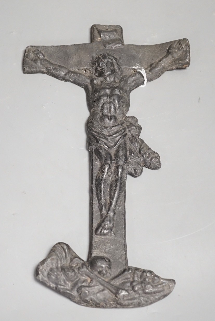 A lead coffin crucifix, 32cms high